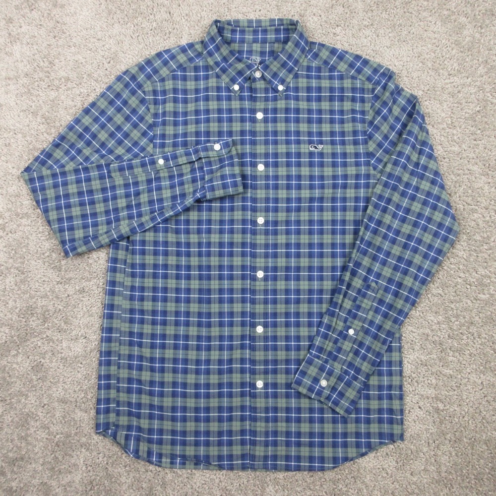 Vineyard Vines Shirt Mens Small Blue Green Plaid Performance Classic Button Up